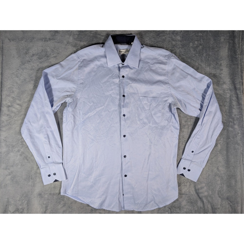 Roberto Di Roma Uomo Mens Light Blue Micro Pattern Button Down Dress Shirt 41/42